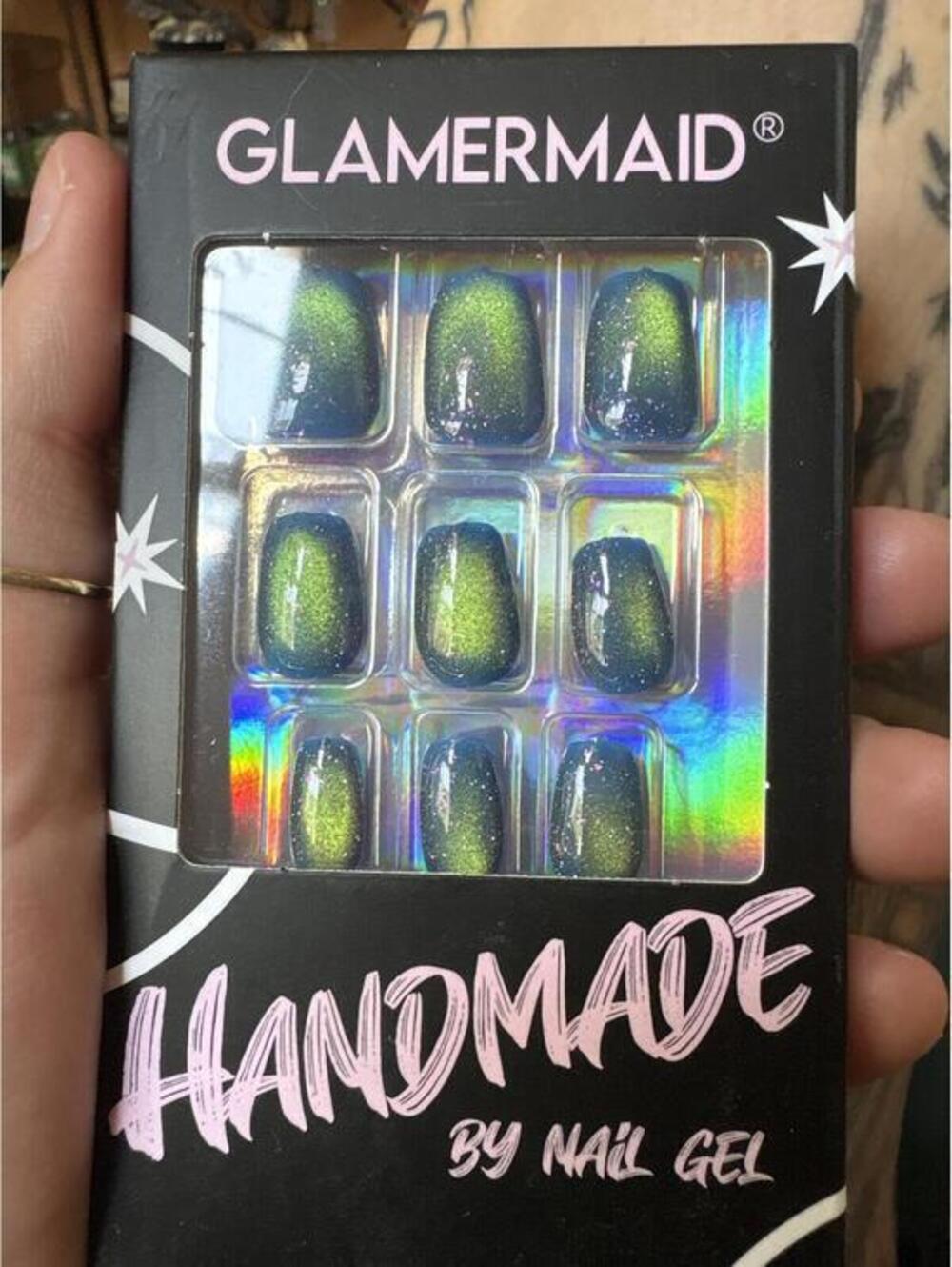 Glamermaid Press-on Nails! Cat Eye/Teal Mirage (Handmade)
